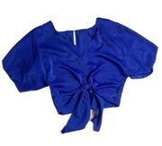 Lani California Blue Cropped Tie Front Blouse