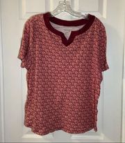 White Stag Pink Floral Print V Neck Short Sleeve Top 2X