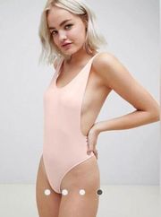 ASOS DESIGN basic microfibre pink high leg bodysuit sz 10