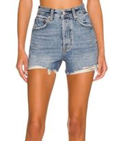 Lovers + Friends High Waisted Distressed Denim Shorts Light Blue Wash Size 24