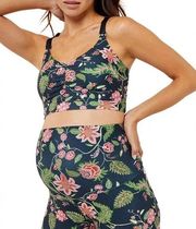 Motherhood Maternity Black Green Pink Floral Paisley Tropical Bike Shorts Medium
