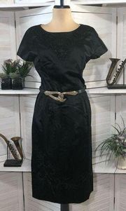 Vintage 80s 90s beaded embroidered black Audrey Hepburn pencil cocktail dress M