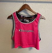 Champion Summer Reversible Crop Top Black Mesh Tank Size Small Pink Logo