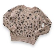 Charming Charlie Blush Pink Fuzzy Cheetah Print Pullover Sweater Medium