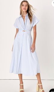 White and Blue Midi Dress With Pockets