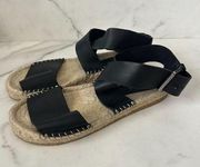 GARNET HILL Black Leather Espadrille Sandals Size 39/9