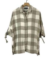 Lafayette 148 New York Self-Tie Check Blouse - Gray/White - S