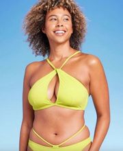 Women's Longline Keyhole Halter Bikini Top -  Lime Green