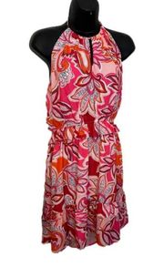 19 Cooper Pink Orange and White Tropical Print Halter Dress Size Medium NWT