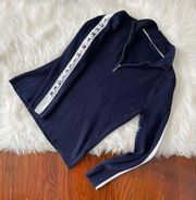 Tommy Hilfiger LOGO Quarter Zip Sweater Navy White Size Medium Y2K