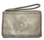 Maurices Womens Clutch Wristlet Wallet Bag Small Gray Laser Cut Floral Design