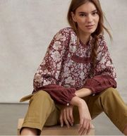 Cleobella M Rafia Lace Floral Blouse Top Bohemian Wine