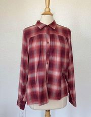 Maroon Plaid Long Sleeve Rhinestone Embellished Open Back Button Down