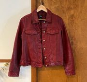 VINTAGE GAP | Genuine Leather Trucker Jacket Candy Apple Red Y2K Moto Biker Sz M