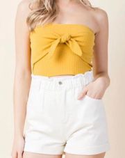 Mustard Yellow Ribbed Front Tie Top