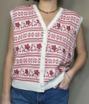 Talbots Embroidered Floral Valentines Pink Red Vintage Vest