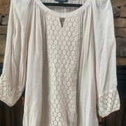 New Zac & Rachel boho chiffon lace long sleeve ivory blouse top size XL