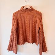 Elan Rust Mockneck Distressed Sweater