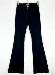 Flare Trouser Jeans Size 3/26 Black Stretch Mid Rise Puddle