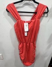 SUNDRY x EVEREVE NWT Square Neck Ruched Dress in Coral // S (1)