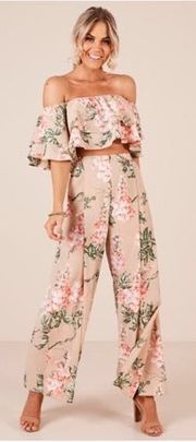 ***SOLD***Beige Floral Two Piece Pant Set