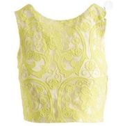 LACE Cropped Top blouse MEDIUM Yellow Neutral Beige Lining Sleeveless