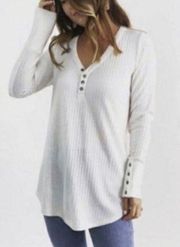 Chaser Waffle Knit Thermal Long Sleeve Button Front Tunic Sweater Top