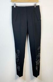 Chicos So Slimming Juliet Slim Black Leather Floral Pants 00 2 new