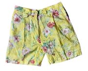 Lauren  Yellow Floral High Waisted Linen Vintage Shorts 6