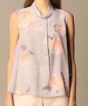 Emporio Armani 100% Silk Floral Patterned Sleeveless Blouse Size 12 NWT $495