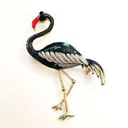 Enamel Goldtone Flamingo Brooch