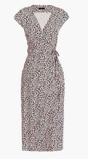 J. Crew Wrap Midi Dress Size Small Pink Leopard Animal Print Work Career Office