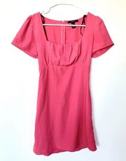 Forever 21 hot pink mini dress bustier top tie back women’s small puff cap sleeve