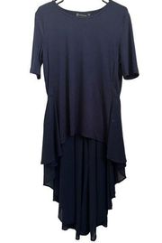 NEW New York & Company Blouse Large Navy Blue Extreme High Low Polyester Rayon