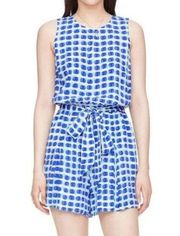 KATE SPADE Island Stamp Romper Blue and White Size Small Polka Dot Pockets