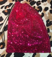 Hot Pink Sequin Drawstring Money Bag Super Sparkle Sequence Bling Rave Y2K Glam