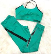 Reebok women’s Matching Leggings Sports Top Bundle-large & medium Kelly green