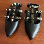 Tulum Black Gold Studded Flats Size 8.5 Pointed Toe, mule shoes