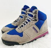 Vintage LL Bean Blue Gray & Purple Leather Suede Hiking Boots ~ Womens Size 7