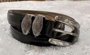 Vintage  black leather belt, 35” long, M 23003, good vintage condition