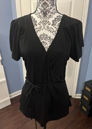 Size Large Black Short Sleeve Wrap Around Top