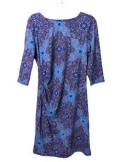 J McLaughlin Catalina Cloth Midi Dress Ruched Side Blue Design Size Large