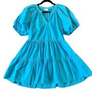 Japna cotton poplin puff sleeve blue dress size large