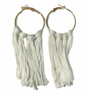 Boho Fringe Tassel Statement Earrings Hoop Tassels White Gold Tone Slip On Small