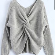 V Neck Twisted Back Sweater