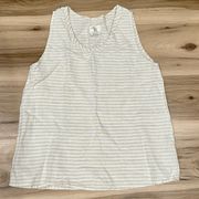 Flax Linen Cream White Stripe Tank Top Shirt Women’s Small