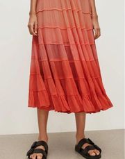 All Saints Eva Ombre maxi Tiered Skirt Sunburst Orange Size 10