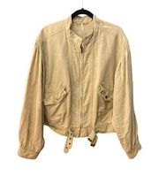 Free people linen blend bubble sleeve beige jacket large bomber