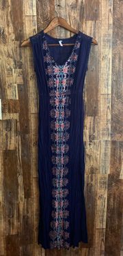 Blue v neck Bohemian dress the flowers lovely sleeveless side slits