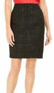 NEW NWT CALVIN KLEIN PETITE Black Tweed Shiny Metallic Straight Pencil Skirt 6P